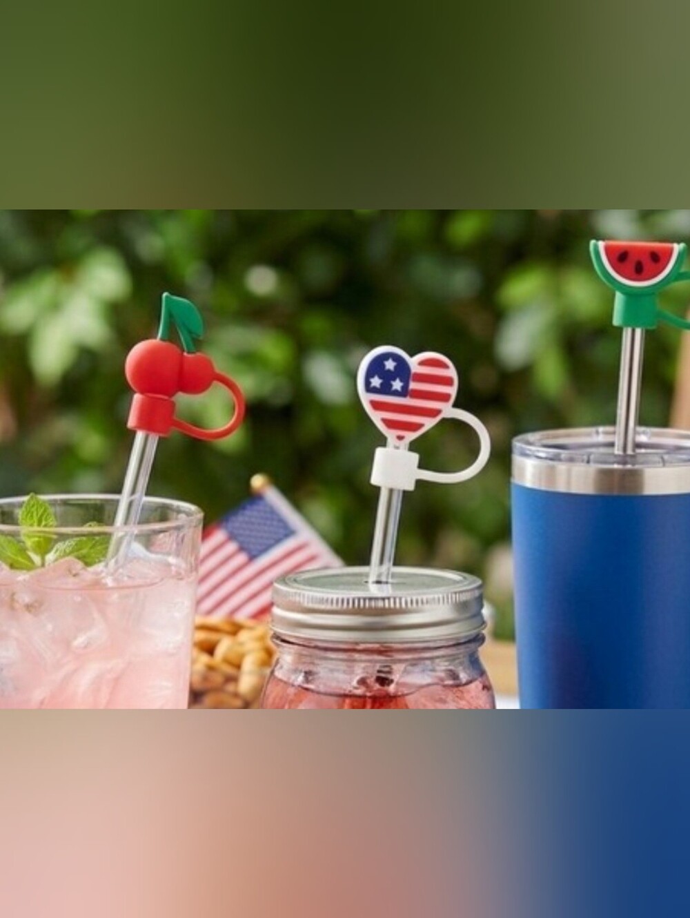 Way to Celebrate! Patriotic Red, White & Green Straw Toppers - 3 Pack